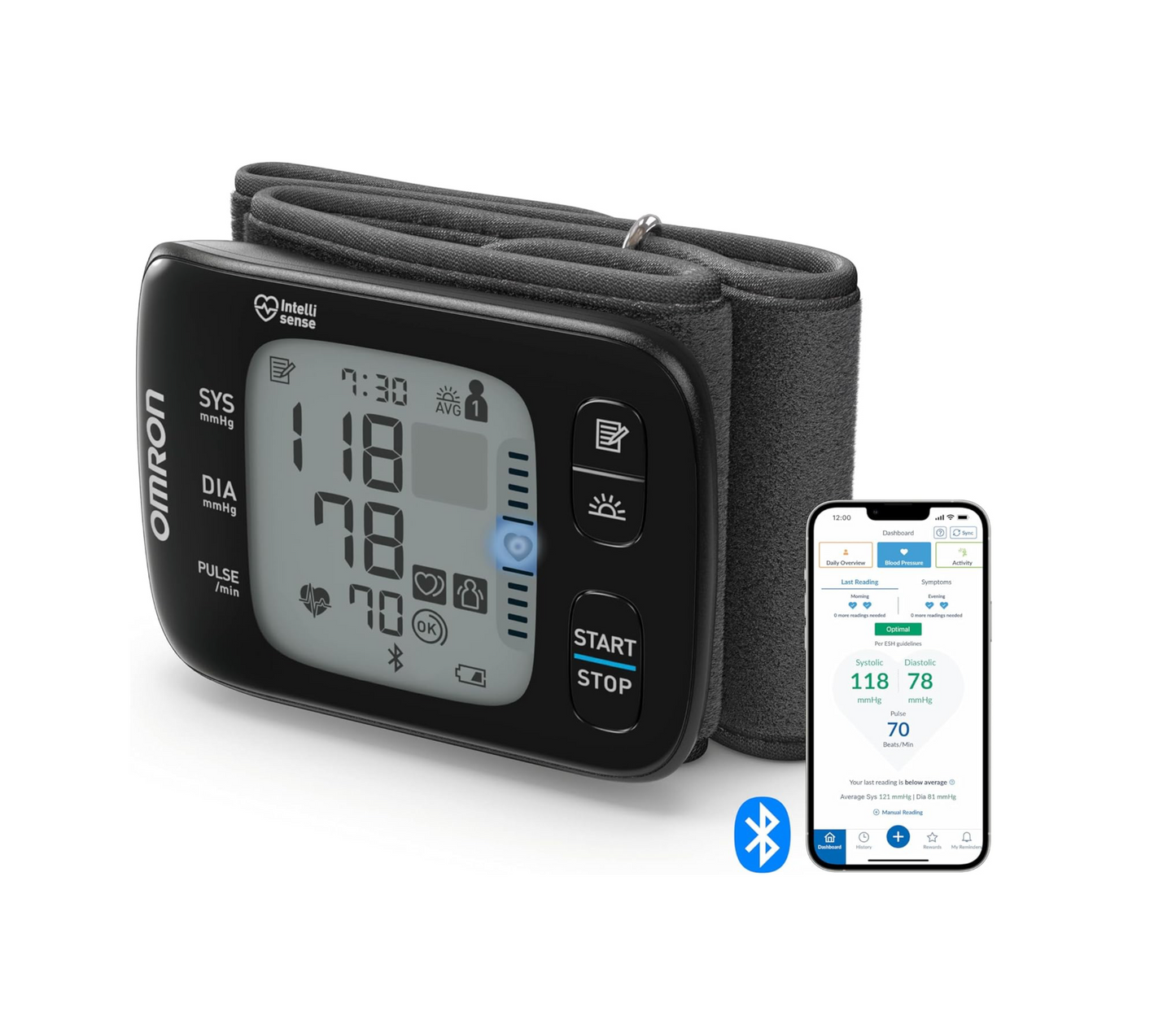 OMRON RS7 Intelli IT Tensiómetro Muñeca Bluetooth Sensor LED