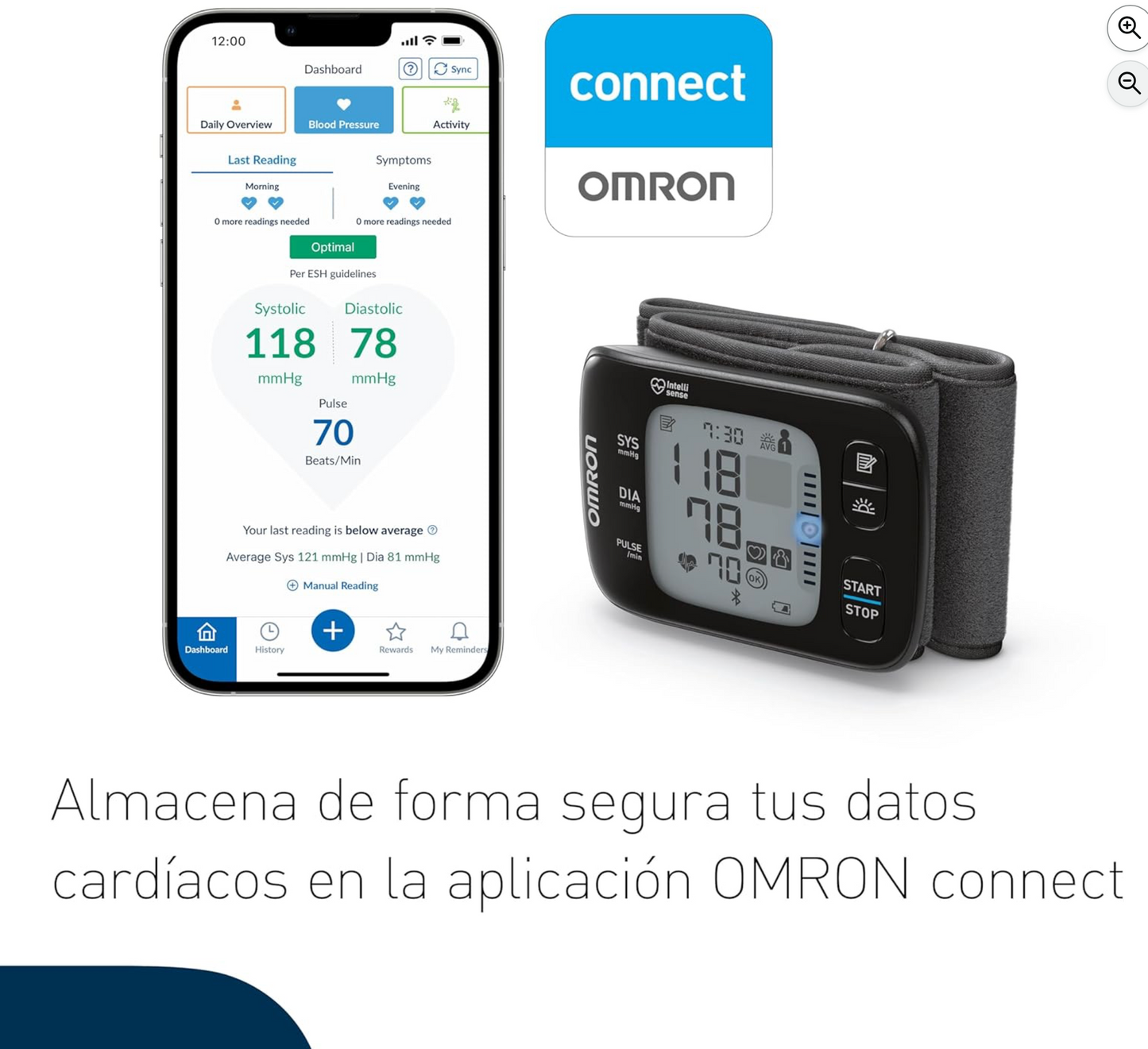 OMRON RS7 Intelli IT Tensiómetro Muñeca Bluetooth Sensor LED