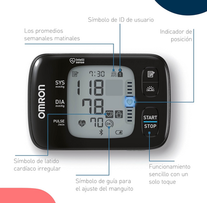 OMRON RS7 Intelli IT Tensiómetro Muñeca Bluetooth Sensor LED